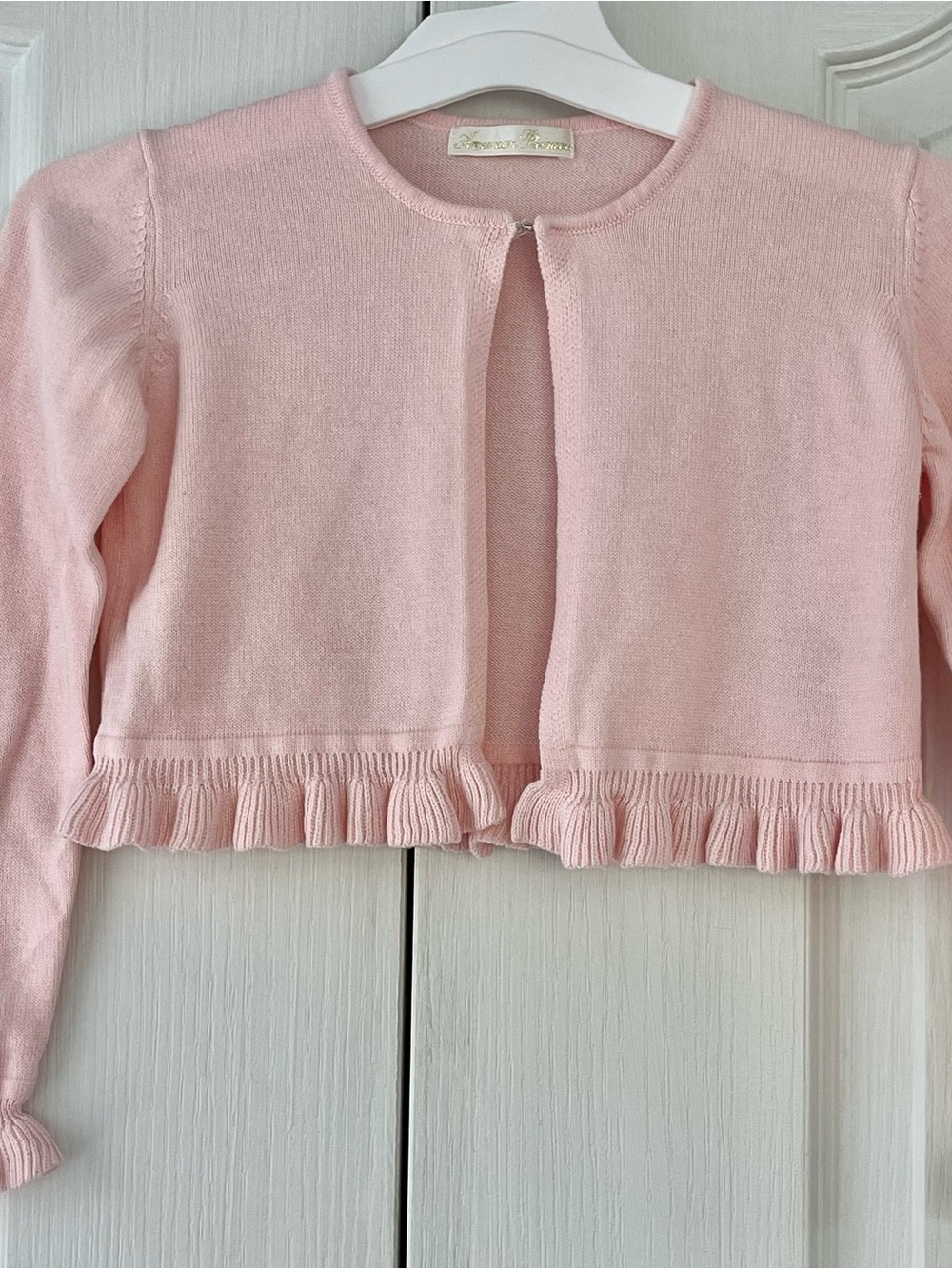American Princess Girls Pink Long Sleeve Shrug Cardigan Size 6X/7 Ruffled Edges